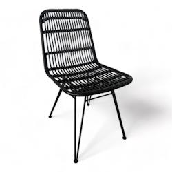 Kosmi Lot de 2 chaises noires style nature aspect rotin en résine tressée et pieds en métal - 3760301693659_0
