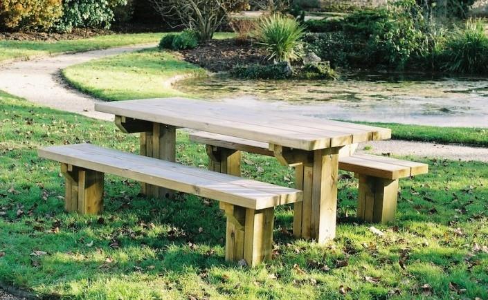 Table de pique-nique en bois traité - 200 cm ou 300 cm avec bancs séparés - Fabrication française_0