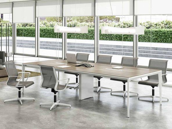 Table de réunion Oméga - made in Italie - Dimensions 240/320/360/480 x 120 cm - Plateau mélaminé 25mm - Piètement acier avec électrification_0