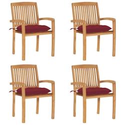 VidaXL Chaises De Jardin Empilables Avec Coussins Lot De 4 Teck Solide - rouge 3073264_0