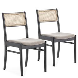 VS Venta-stock Pack de 2 chaises Vilma Couleur Noir Wash, Bois Massif et Rotin naturel - noir Bois massif I23100_0