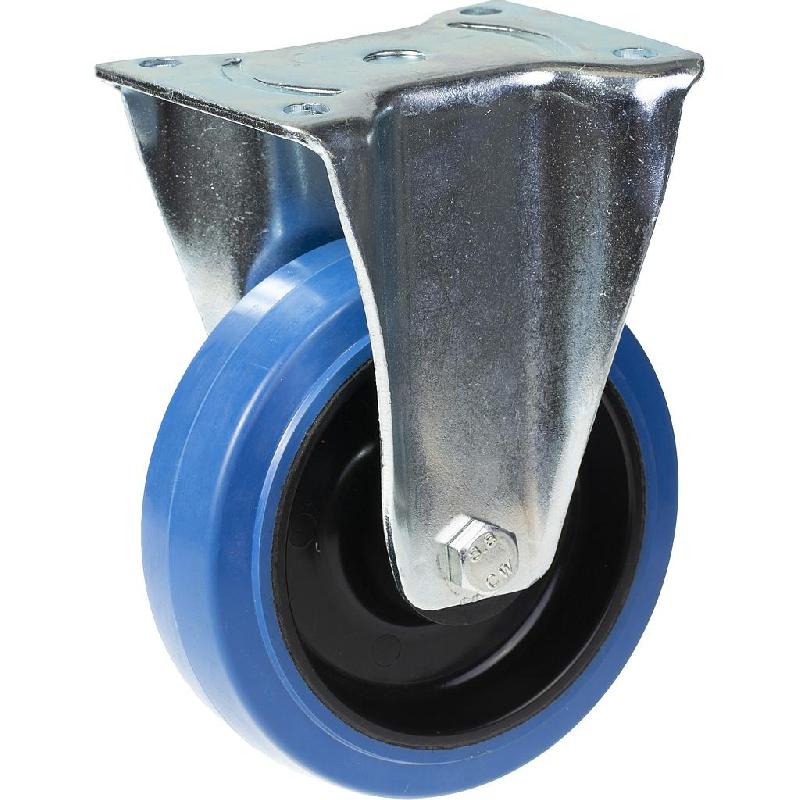Roulette fixe de 160 mm avec caoutchouc élastique bleu sur roue centrale en nylon_0