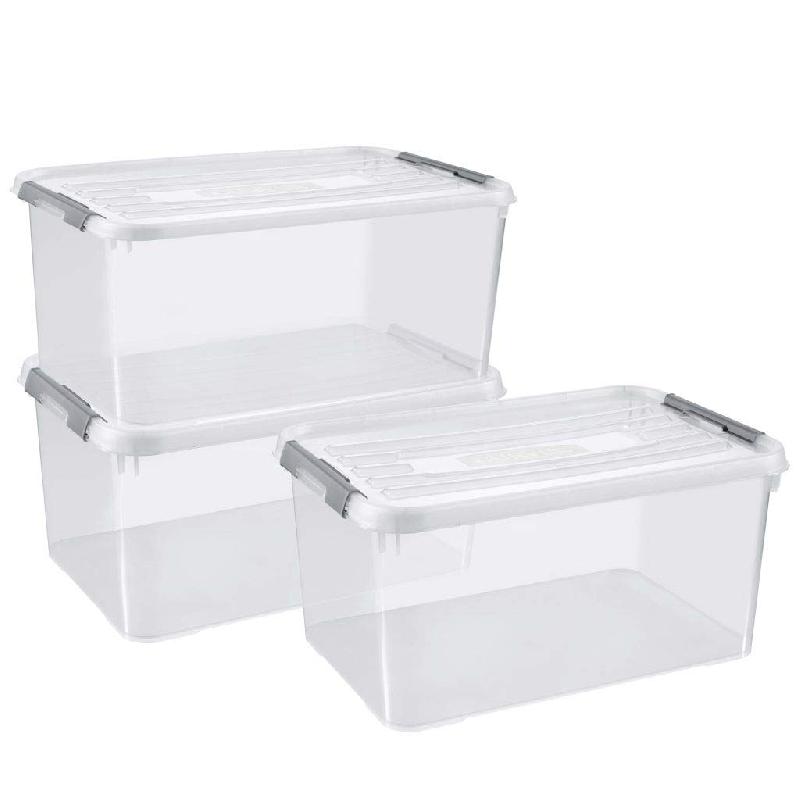 Curver 243943 - Lot de 3 boîtes de rangement modulaires en plastique transparent - 50L chacune_0