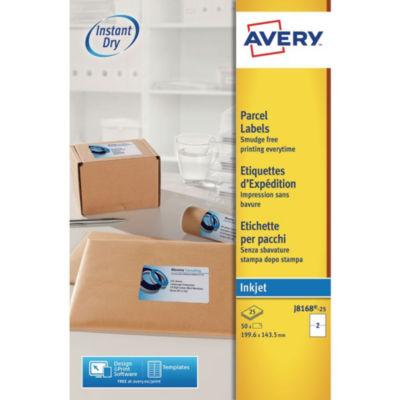 Avery J8168 Etiquettes d'expédition blanches imprimantes jet d’encre 199,6 x 143,5 mm - 25 feuilles - 50 étiquettes_0