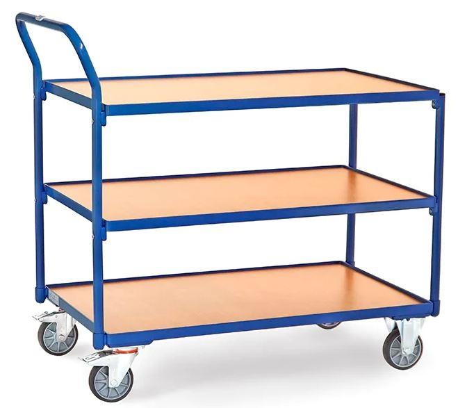 Chariot à plateaux multi-usages - 986 x 511 x H 1039mm - Plateaux mélaminé effet hêtre - Charge max. 80 kg - Fabriqué en Allemagne_0