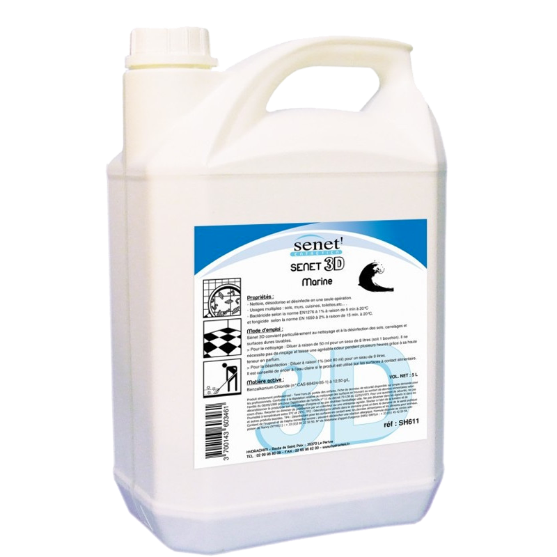 Détergent désodorisant désinfectant SENET 3D Marine 5L - Nettoie, désodorise et désinfecte_0