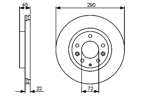 Disque de frein ventilé Bosch 0986479474 - boîte de 2 disques - côté avant - 22 mm d'épaisseur - 5 trous_0