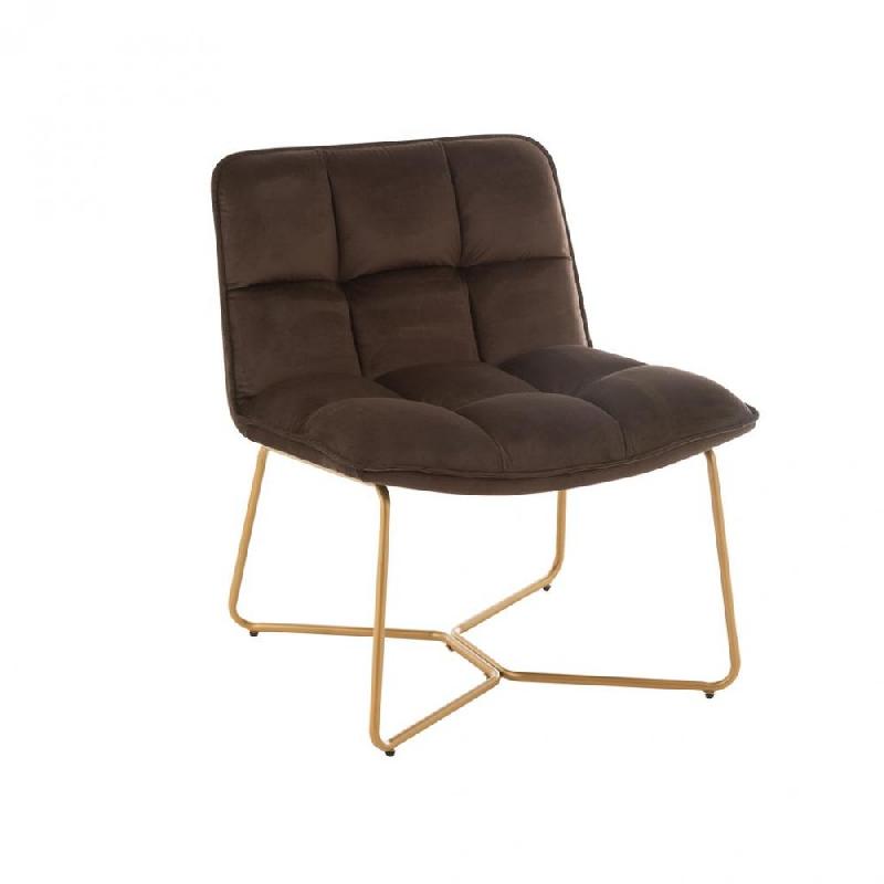 Fauteuil quadrillé Ratri - Velours marron foncé - Pieds métal laiton - Dimensions L65 x H85 x P58 cm_0