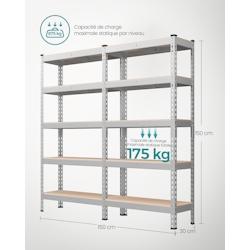 Helloshop26 - Étagère pour charges lourdes étagère de rangement étagère de cuisine 5 niveaux 30 x 75 x 150 cm capacité de charge 875 12_0005790_0