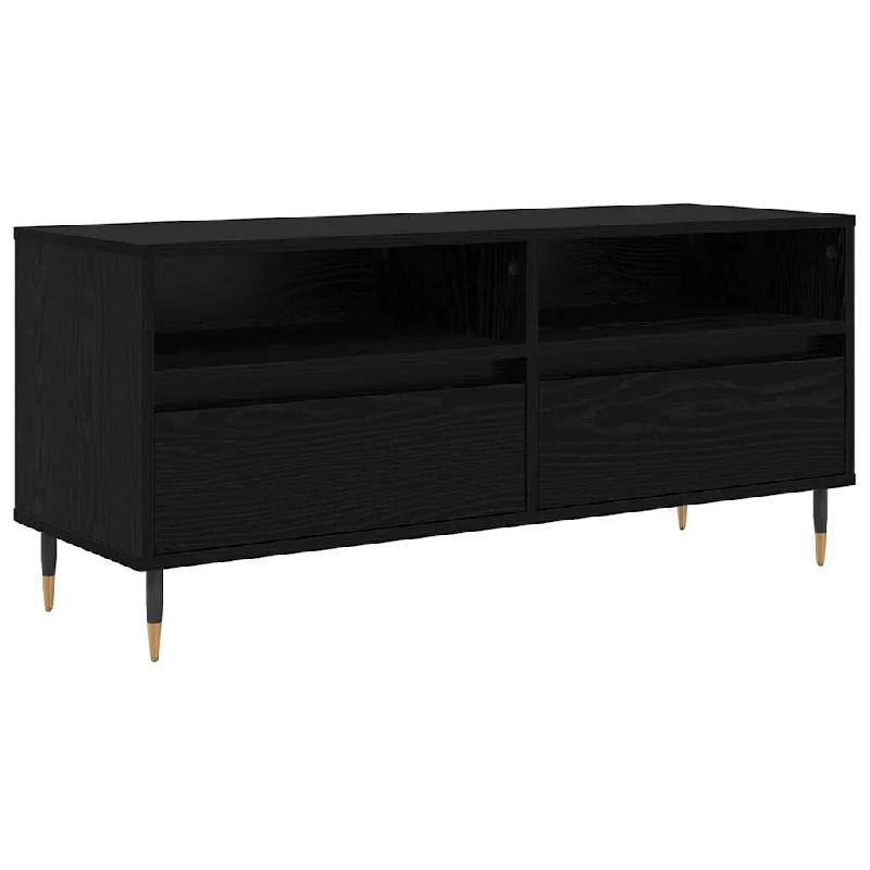 Helloshop26 - Meuble TV contemporain avec tiroir et étagères 100 x 34,5 x 44,5 cm en bois d'ingénierie chêne noir 02_0052744 - noir Bois massif 30_0