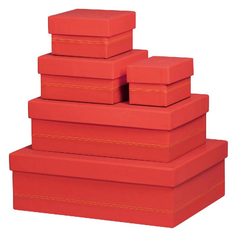 Set de 5 boîtes gigognes Rhodiarama, finition simili cuir italien, coloris corail - rose 194559C_0