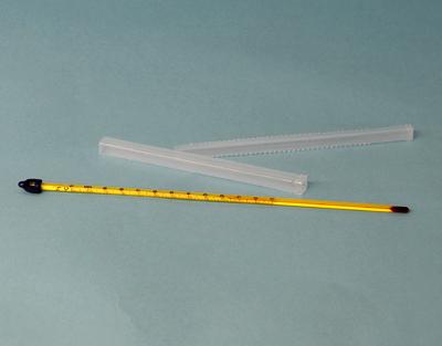 Thermomètre fond jaune à liquide rouge, -10/110, avec certificat de lot - Ref.: KJB030_0