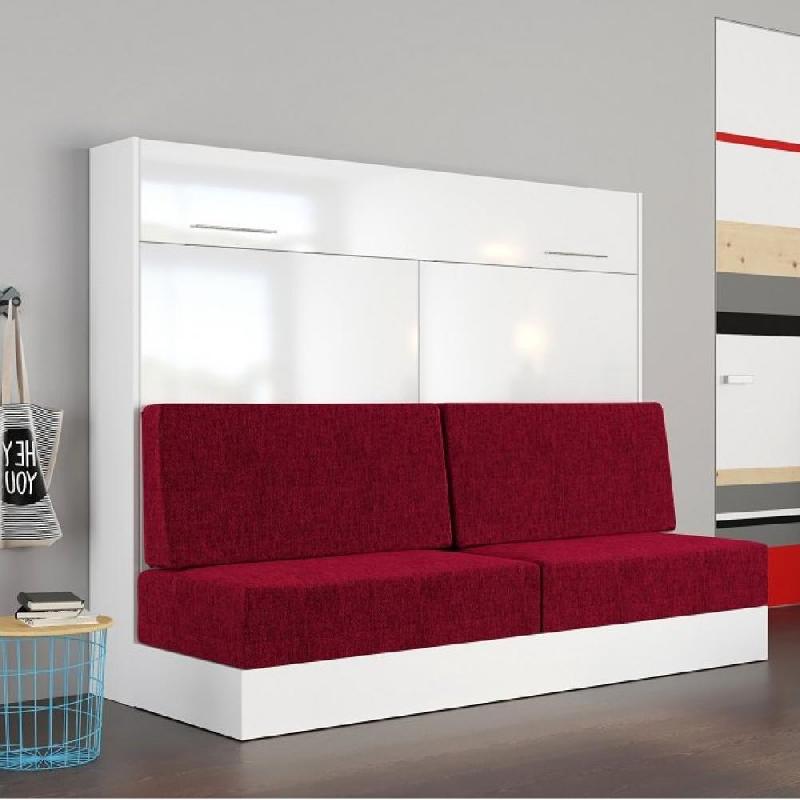 ARMOIRE LIT ESCAMOTABLE VERTIGO SOFA FAÇADE BLANC BRILLANT CANAPÉ ROUGE COUCHAGE 160*200 CM_0