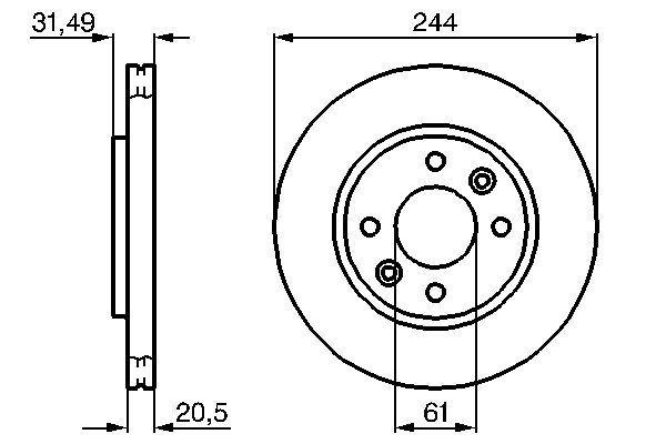 Disque de frein Bosch 0986478278 - ventilé de l'intérieur - avant - boîte de 2 disques - 4 trous_0