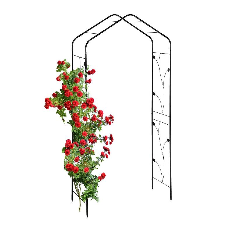 Helloshop26 - Arche à rosiers ornementée vintage jardin support pour plantes grimpantes 200 x 100 x 50 cm en métal noir 13_0012331 - noir métal 30_0