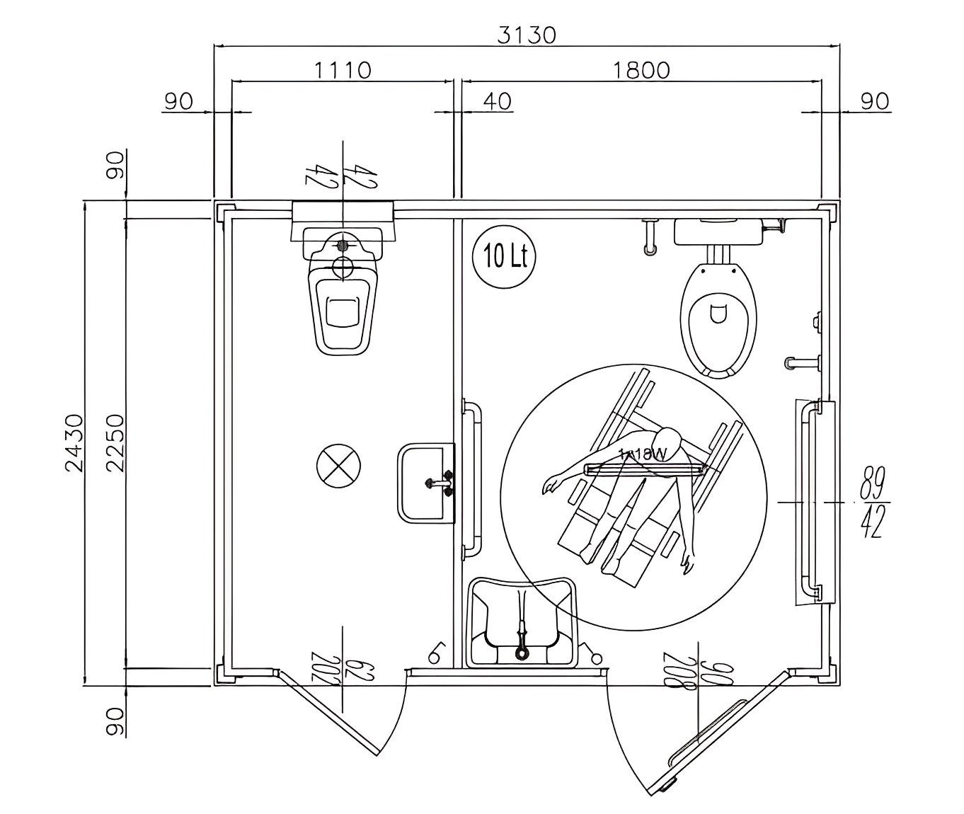 Monobloc wc pmr + wc simple raccordables 313cm x 240cm x 247cm_0