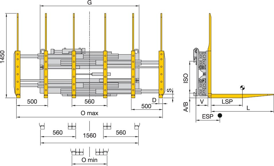 Monomulti-fourches pour 1/2/3 palettes - Modèle S 7 - 3-PK 30-S - Capacité 3200 kg_0