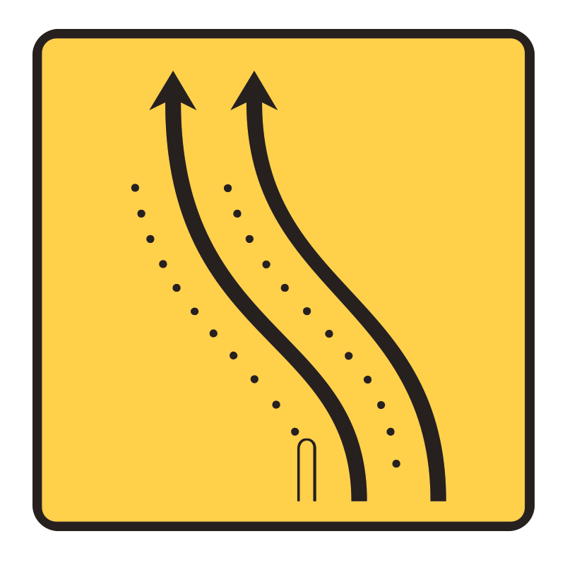 Panneau de voirie temporaire KD8 ex1 - Changement de chaussée ou de trajectoire sur deux voies - WP Signalisation_0