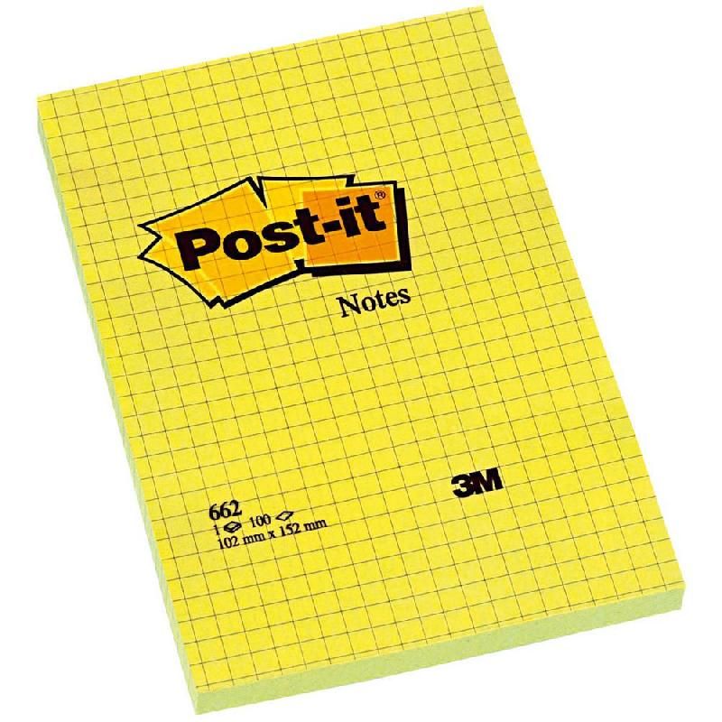 POST-IT® BLOC POST-IT JAUNE - 152 X 102 MM - QUADRILLÉ