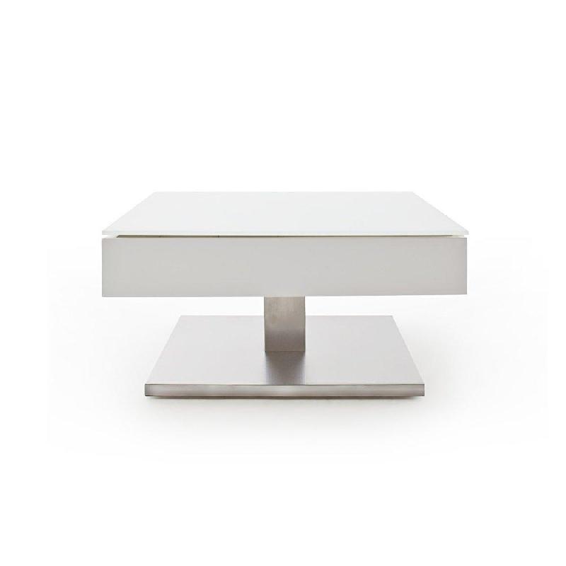 Table basse Marseille laquée blanc mat - Plateau en verre trempé - 75x75 cm - Piétement en acier brossé_0