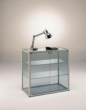 Vitrine comptoir en verre ESG - 2 tablettes réglables - Étanche à la poussière - Largeur 980 mm - Hauteur 950 mm - Profondeur 415 mm_0