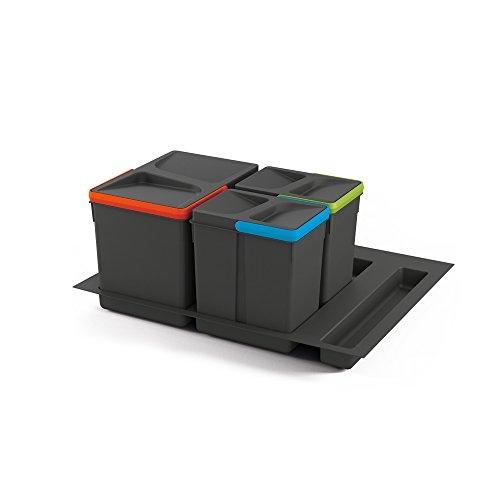 EMUCA 8935723 - Poubelles pour tiroir, base à découper, gris anthracite - 1 seau de 12L et 2 seaux de 6L_0