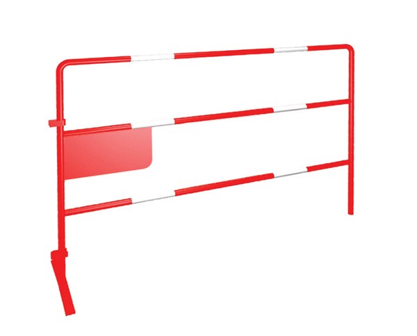 Barrière économique en acier laqué rouge - TP de chantier - H 1000 x L 1500 mm - bandes rétro-réfléchissantes - 25104_0