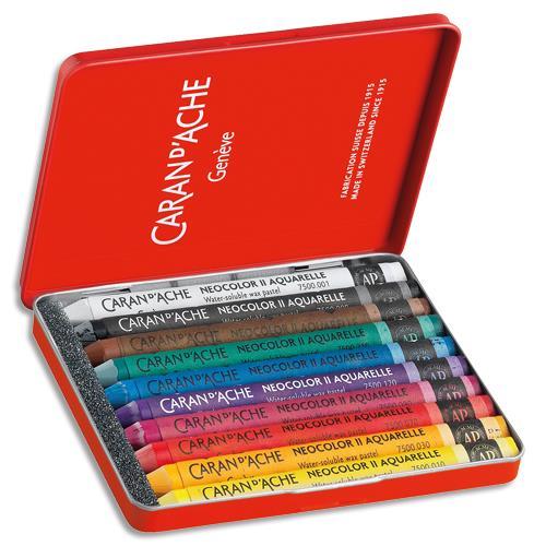 BOÎTE METAL DE 10 COULEURS ASSORTIES CARAN D'ACHE PASTEL A LA CIRE AQUARELLABLE CLASSIC NEOCOLOR II