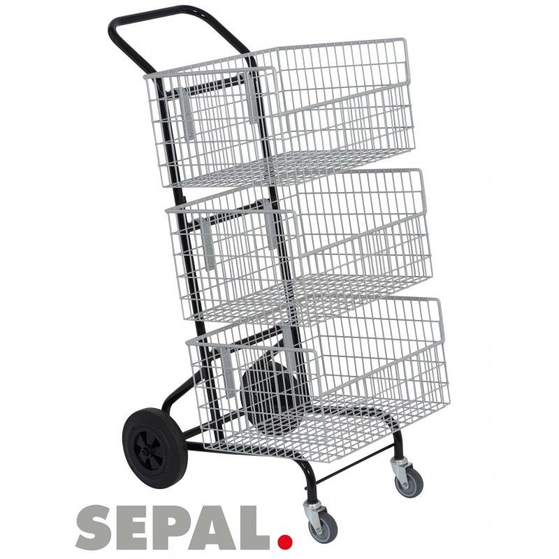 Chariot distribution courrier - Sepal - 3 paniers - TR152R/3GPA - idéal pour documents et matériel_0