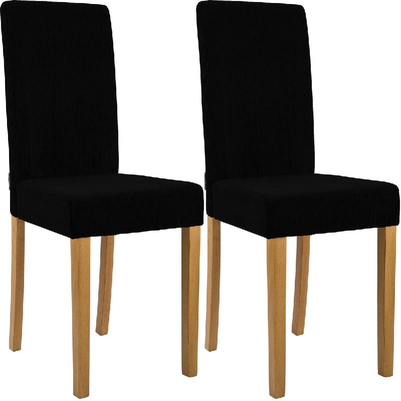 CLP Lot de 2 chaises de salle à manger Ina en velours côtelé Noir /Antique clair - noir textile 327529_0