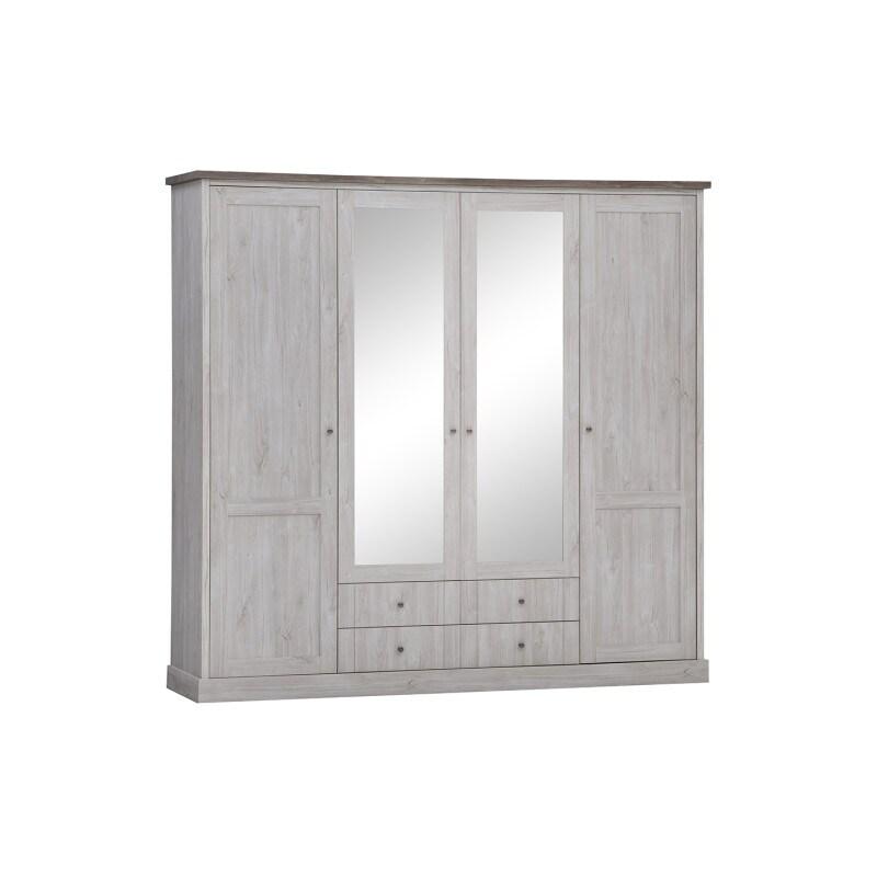 Deladeco Matelpro - Armoire adulte contemporaine 4 portes chêne blanc/marron Maxime - Moderne & Design -Chêne blanc/marron -  -Types de portes: Batt_0