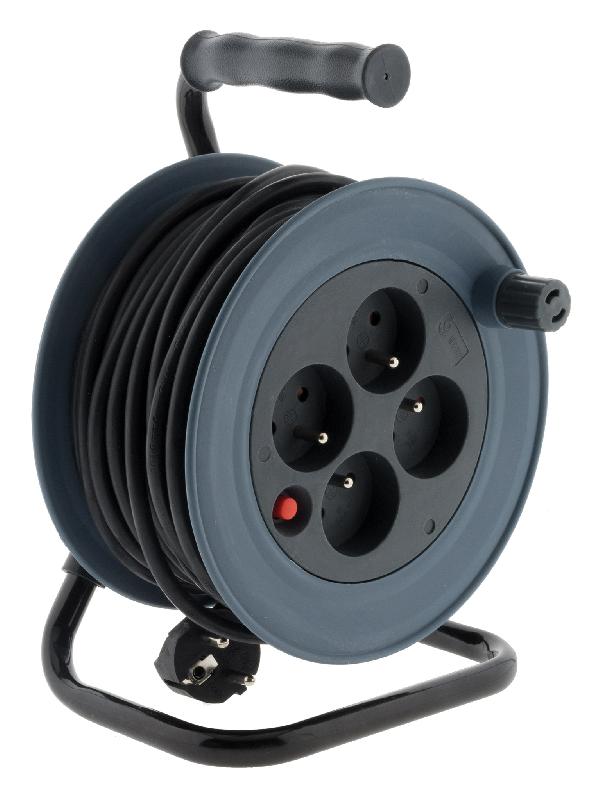 Enrouleur ménager 15m 3G1 mm² - Gris - Zenitech avec coupe-circuit thermique et 4 prises 16A_0