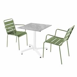 Oviala Business Ensemble table de terrasse stratifié marbre et 2 fauteuils vert cactus - Oviala - vert métal 110820_0