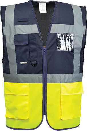 Gilet executive Paris jaune marine C276 - Taille L - Certifié CE avec bandes réfléchissantes et multiples poches_0
