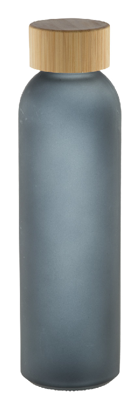 Gourde en verre givré - bouchon bambou - 500 ml - couleur noire_0