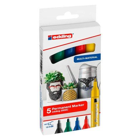 MARQUEUR PERMANENT RECHARGEABLE EDDING E 2000C POINTE OGIVE 1,5 MM - POCHETTE DE 5 COULEURS ASSORTIES