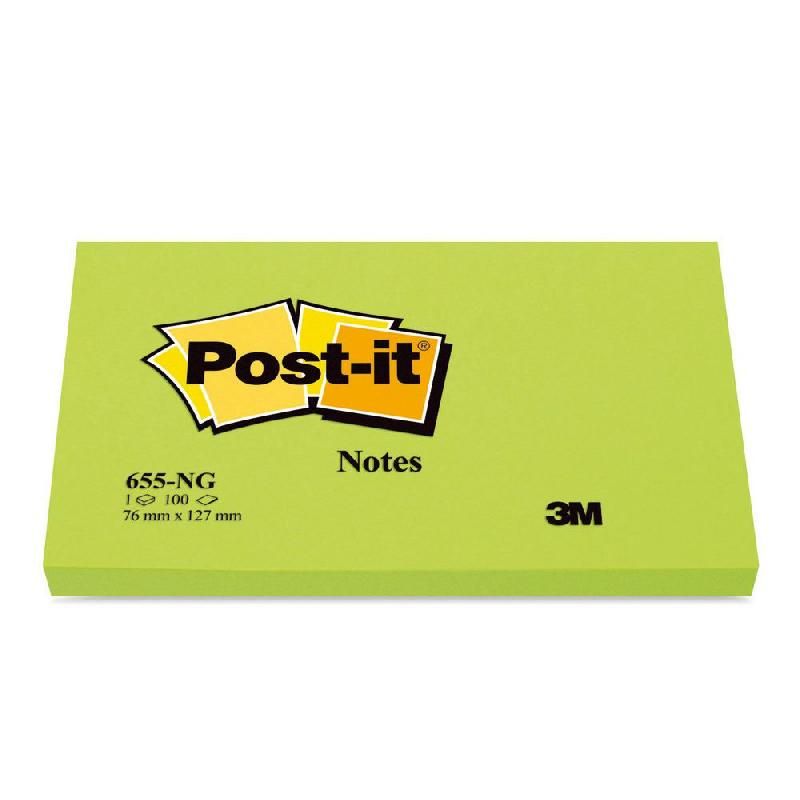 POST-IT® BLOC DE NOTES ADHÉSIVES - 76 X 127 MM- COULEUR : VERT NÉON (PRIX À L'UNITÉ)