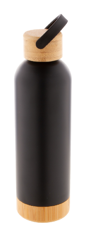 Thermos - bouteille isotherme double paroi en acier inoxydable 500 ml - base et couvercle en bambou_0