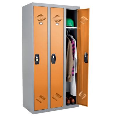 Vestiaires monobloc Confort Industrie propre 3 cases, toit plat, gris / orange_0