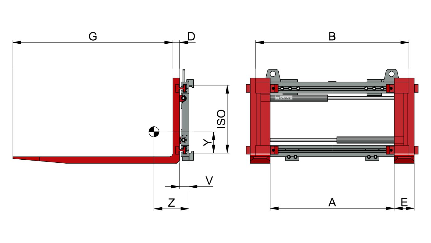 1,5t160bz - Écarteurs et ajusteurs de fourche KAUP - Capacité 1600 kg avec déplacement latéral et 2 fonctions hydrauliques_0
