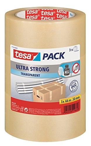 TESA 51124 Tesapack - Lot de 3 rouleaux de ruban adhésif à fixation ultraforte transparent - 66 m x 50 mm_0