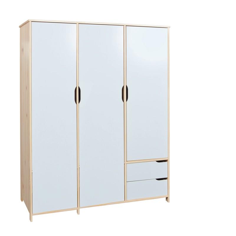 Armoire 3 portes 2 tiroirs Luz 146 cm - Naturel & Blanc - Paris Prix - MDF & Pin massif, label FSC, garantie 2 ans_0