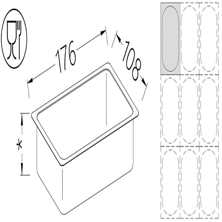 Bac gastronorm 1/9 - B/GN1/9-100 - Dimensions 176x108x100 mm - Hauteur 100 mm_0