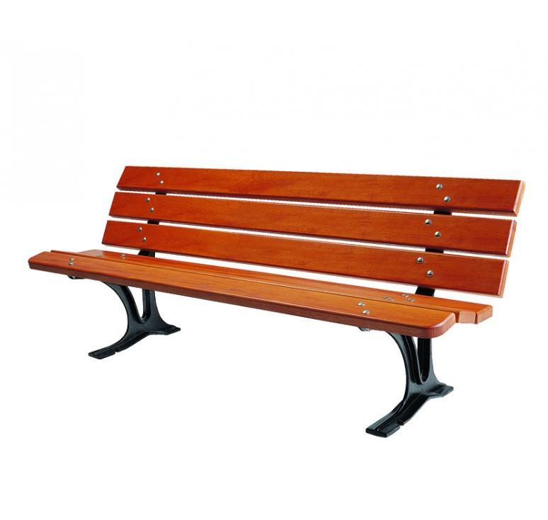 Banc public Barcelone BP6 - bois exotique et pieds en fonte, résistant aux intempéries_0