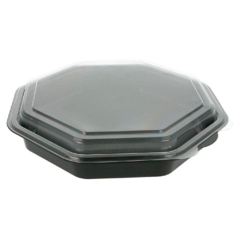 Barquette octogonale fond noir avec couv transparent 1064ml 23x23x5cm par 200_0