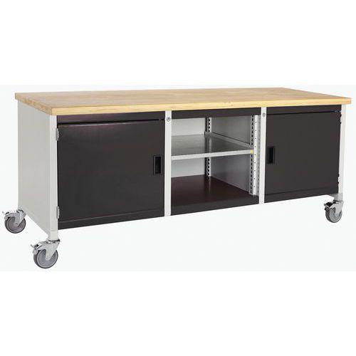 BOTT 1 ETABLI ROULANT CUBIO - PLATEAU HÊTRE 2 PORTES ET TABLETTE - BOTT