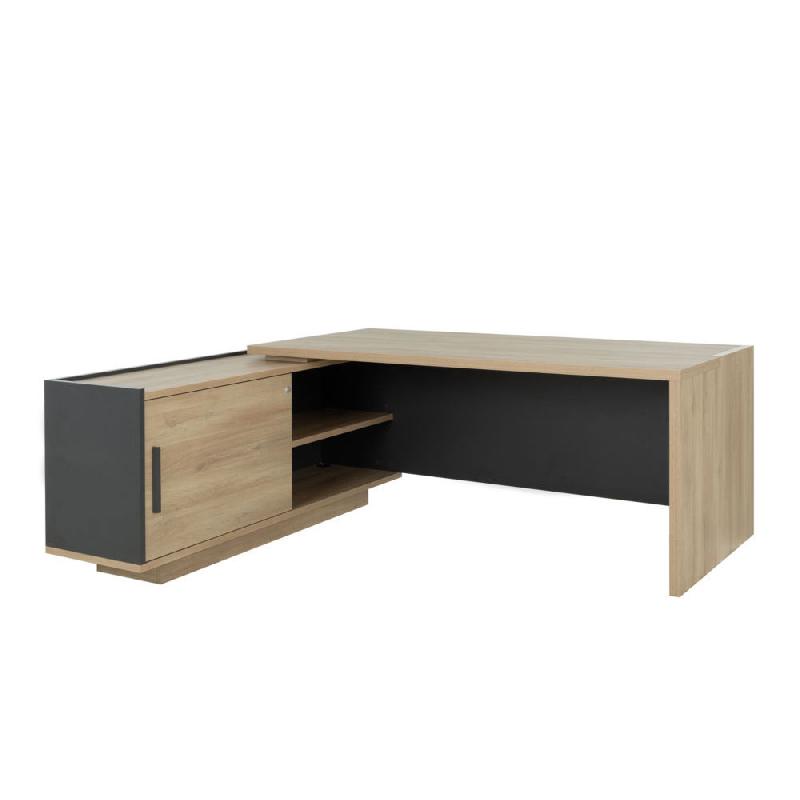 BUREAU D'ANGLE DIRECTION AVEC RETOUR SUSPENDU A GAUCHE OSIRIS - L.180 X P.90 CM - CHENE BOCAGE ET ANTHRACITE