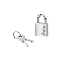 Cadenas à clé, bagage, 20mm, alu, anse acier nickelé, 2 clés - SP - gris 3150268241206_0