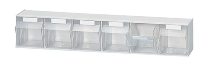 Casier transparent H113 x L600 x P91 mm - 6 bacs en plastique blanc Lockweiler - inclinables et empilables_0