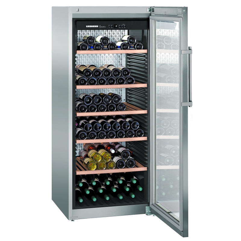 Cave de vieillissement inox vitrée GrandCru - WKes 4552-21 - 201 bouteilles - Premium avec éclairage LED et porte anti-UV_0